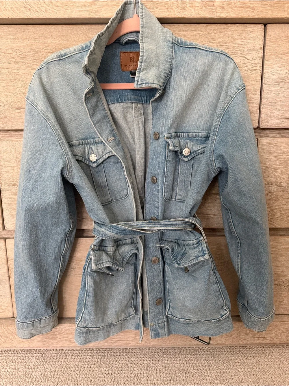 Ralph Lauren Light Blue Denim Jean Jacket with Belt, medium - Picture 4 of 12